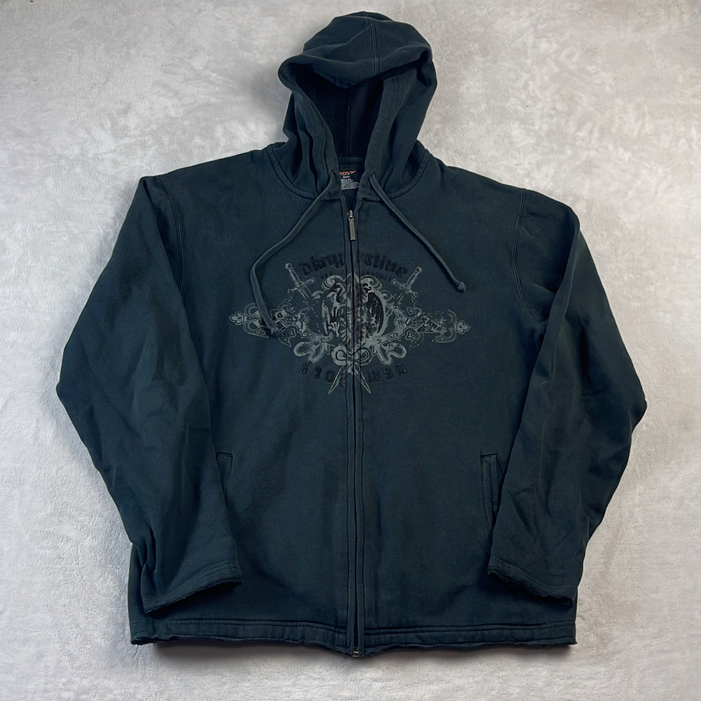 DKNY Active Full Zip Hoodie Black Size M Y2K Grunge Goth Graphic Sweatshirt